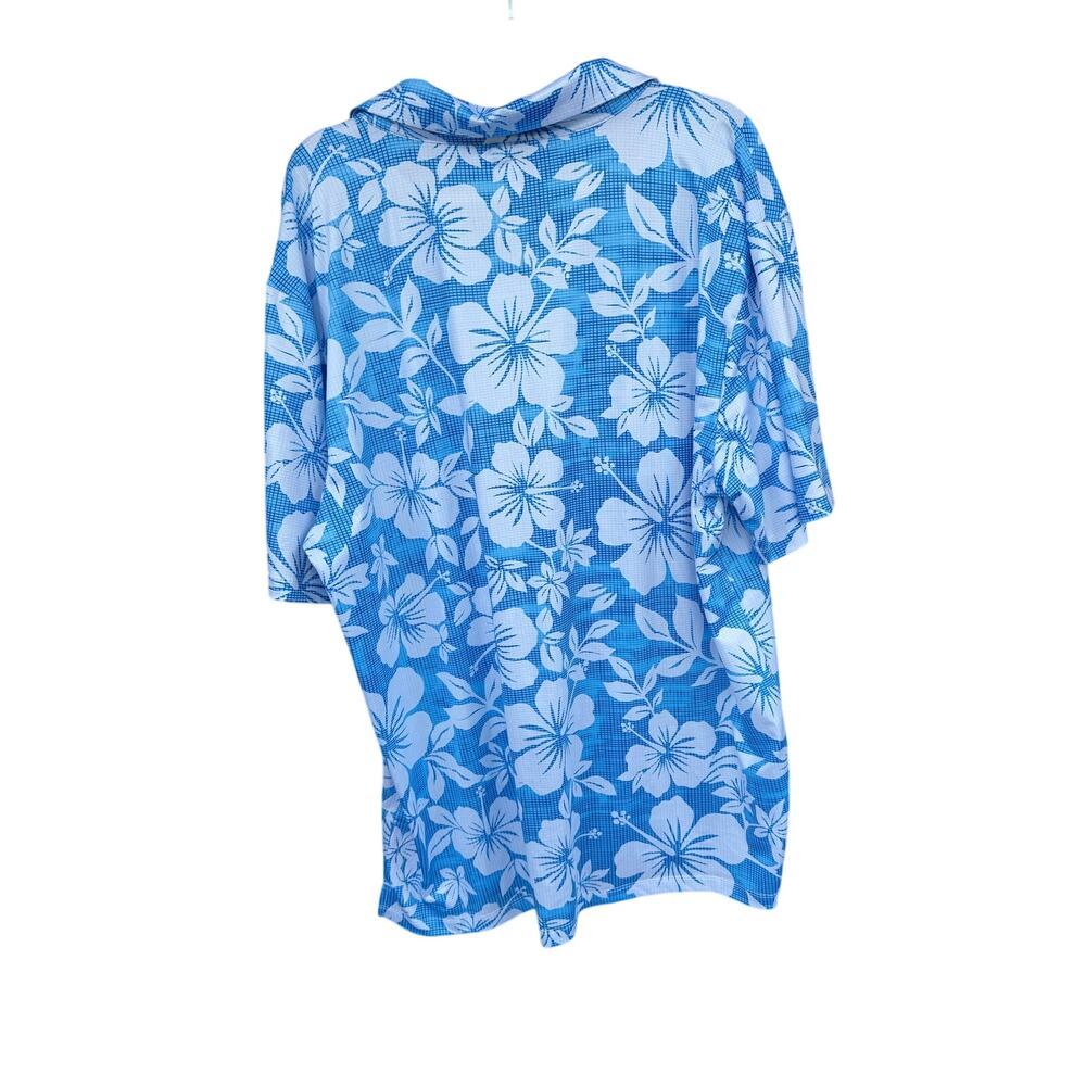 Yatta Golf Kahakai Polu Blue White Floral Short Sleeve Polo Shirt Size XXL - Picture 6 of 6